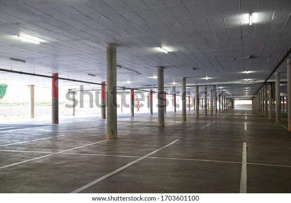 Pretoria, Gauteng, South Africa - 04 14\
2020, empty mall parking lot out of focus with\
grain