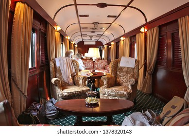 Pretoria Gauteng South Africa 10072010 Interior Of Rovos Rail Stream Train Vintage Lounge Cart Old Vintage