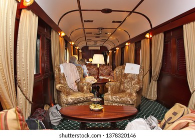 Pretoria Gauteng South Africa 10072010 Interior Of Rovos Rail Stream Train Vintage Lounge Cart Old Vintage