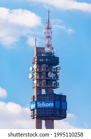 Pretoria, Gauteng, South Africa - June 22 2021:  A Well Known Landmark In Pretoria, South Africa.  The Telkom Communication Tower, As Seen From Beneath.   A Marvel Of Technology.