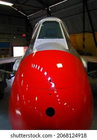 PRETORIA, GAUTTENG, SOUTH AFRICA - FEBRUARY 15, 2014: Red Painted Nose Of De Havilland DH Vampire Vintage Jet Aircraft At The South African Air Force Museum.