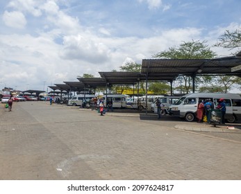 Pretoria, Mabopane, Gauteng South Africa - December 22 2021: Inside Mabopane Taxi Rank With Mini Buses  Collecting Peope For Travels During The Festive Season