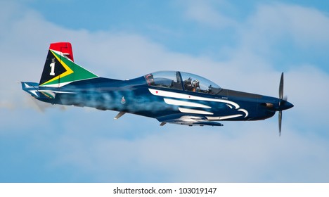 PRETORIA, SOUTH AFRICA -12 MAY 2012 - Maj Roy Sproul  Leader of the Silver Falcons display team does a fly past during  the Swartkop Warbird Centenary airshow on 12 May 2012 at Swartkop Airforce Base