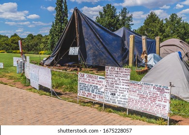 Pretoria, South Africa, 15th March - 2020: A Tented Camp Of Protesters From The Khoisan People Of South Africa At The Union Buildings.