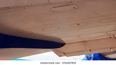 PRETORIA, SOUTH AFRICA - OCTOBER 21, 2020: View Of Landing Gear Under Side Of Wing And Engines Of Boeing-707 On Static Display At The South African Air Force Museum.