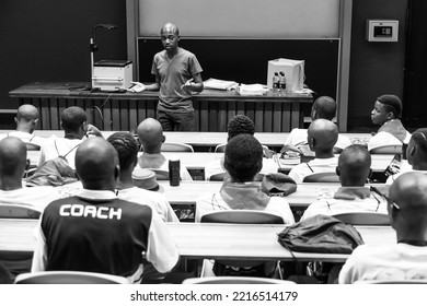 Pretoria, South Africa - October 9, 2015: African Young Men Attending A Lecture In College Auditorium