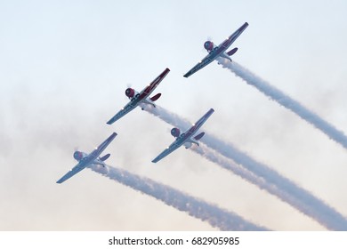 PRETORIA, SOUTH AFRICA-JUNE 10 2017 :  Early Evening Formation Flypast By The Puma Energy Aerobatic Team  At The  Airlink Adrenaline Airshow At Wonderboom Airport.