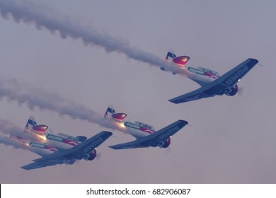 PRETORIA, SOUTH AFRICA-JUNE 10 2017 :  Night Flying Demo  By The Puma Energy Aerobatic Team  At The  Airlink Adrenaline Airshow At Wonderboom Airport.