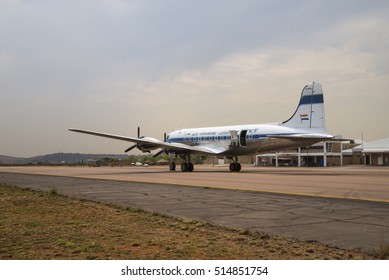 PRETORIA, SOUTH AFRICA-SEPTEMBER 17 2016: A DC-4 Skymaster Parked In Front Of The Terminal  At The African Air Defense Show At AFB Waterkloof