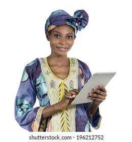 Pretty african woman with tablet PC, Studio Shot, Cameroon