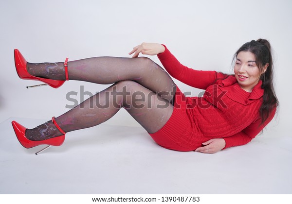 Pretty Asian Chubby Woman Posing Red Stock Photo Edit Now