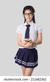 Pretty Asian Female Model Wear School Uniform