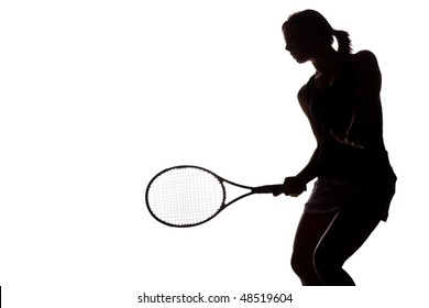 A Pretty, Athletic Female Tennis Player Isolated On A White Background.