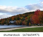 Pretty autumn scene from Lake Sunapee beach, New Hampshire.