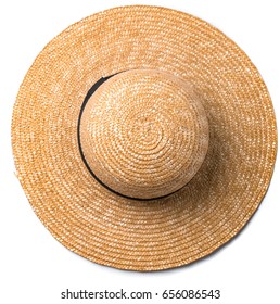Pretty beautiful straw hat with ribbon and bow on white background beach hat from a side view isolated - Shutterstock ID 656086543