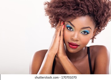 Pretty Black Female Model On Plain Background