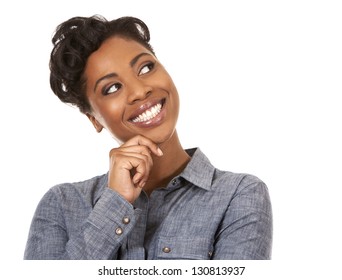 Pretty Black Woman Wearing Casual Outfit On White Background