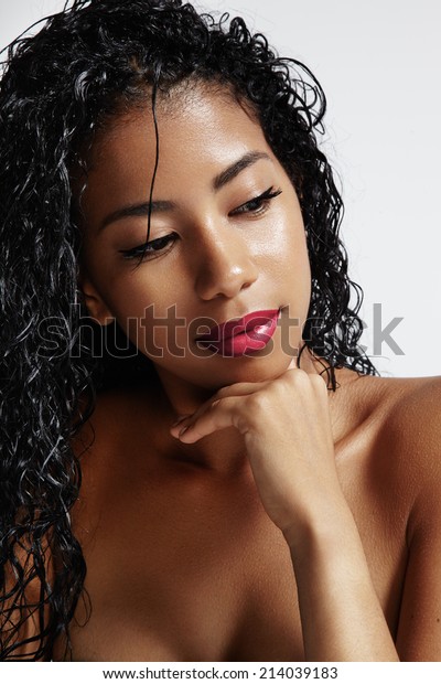 Pretty Black Woman Wet Hair Stock Photo Edit Now 214039183