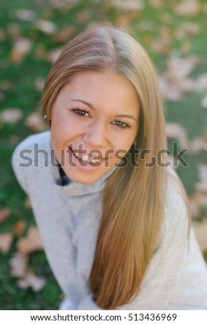 Similar – Pretty blonde girl with fur coat