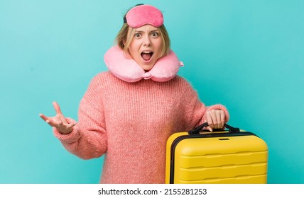 Pretty Blonde Woman Looking Angry, Annoyed And Frustrated. Flight Passenger Concept