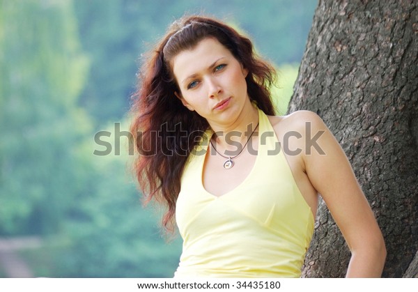Pretty Blueeyed Brownhaired Typical Russian Girl Royalty Free