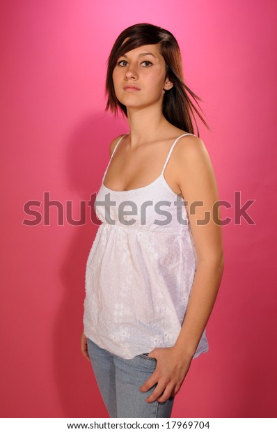 Pretty Brown Haired Teenage Girl White Stock Photo Edit Now 17969704