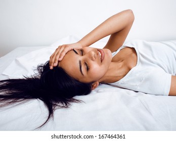 Pretty Brunette Woman In Bed, Cant Sleep