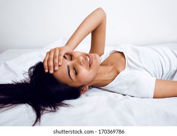 Pretty Brunette Woman In Bed, Cant Sleep