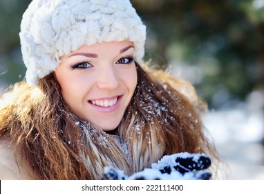 Pretty Caucasian Woman In A Winter Park 