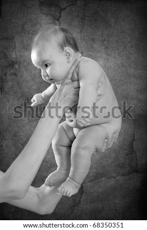 Similar – Image, Stock Photo scared boy hiding in his mom’s dress