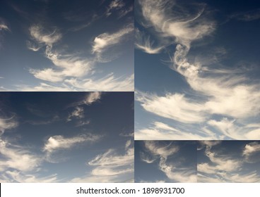 Pretty collage of high level cirrus cloud with some stratus  formations  on a hazy winter afternoon are contrasted against the blue Australian sky.