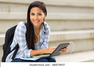 Pretty College Student Holding Tablet Computer 