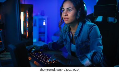 Excited Concentrated Gamer Girl Glasses Headset Stock Photo (Edit Now ...