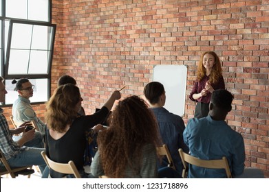 Pretty Female Hr Manager Recruiting New Workers In Company, Making Presentation About Company Policy And Rules, Copy Space