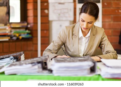 Pretty Female School Teacher Working In Office