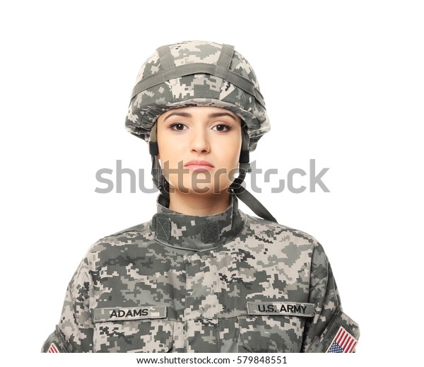 Pretty Female Soldier On White Background Stock Photo 579848551 ...