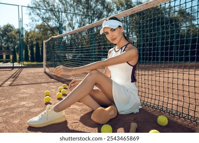 Pretty female tennis player resting after the game and looking contented - Powered by Shutterstock