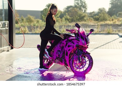 Naked Girls Washing Motorcycles