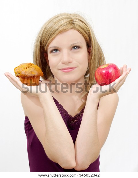 Pretty Girl Blonde Hair Apple Muffin Stock Photo Edit Now 346052342
