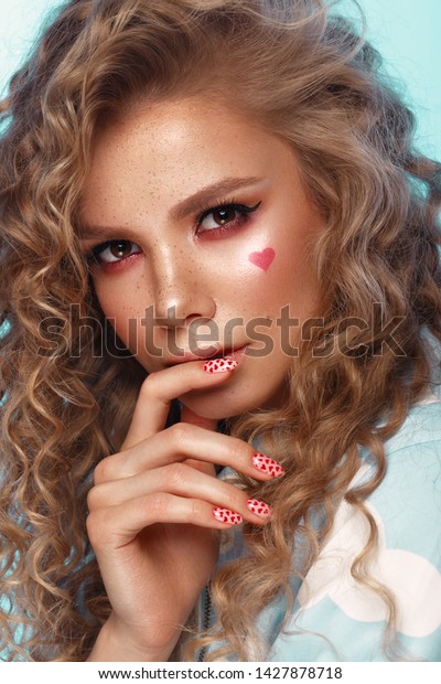 Pretty Girl Curls Hairstyle Classic Makeup Stock Photo Edit