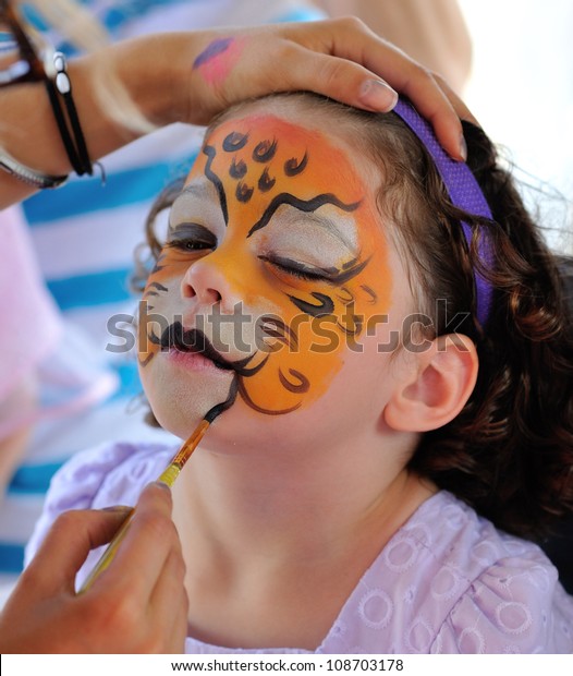 Pretty Girl Face Painting Jaguar Stock Photo (Edit Now) 108703178