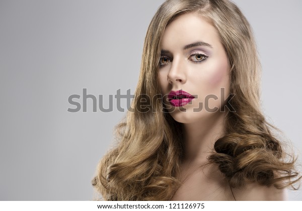 Pretty Girl Flowing Wavy Hair Purple People Beauty Fashion