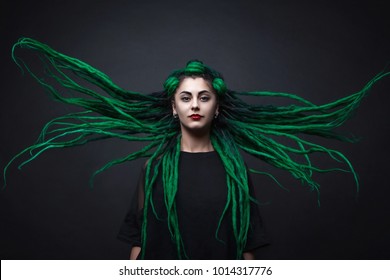 Pretty Girl Green Long Dreadlocks Black Stock Photo Edit Now