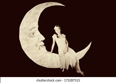 Pretty Girl On Vintage Paper Moon