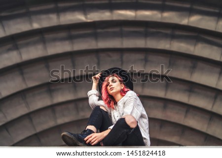 Similar – Young redhead woman listening to music