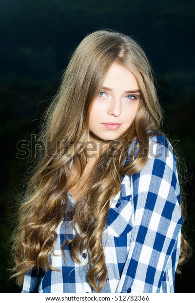 Pretty Girl Young Beautiful Woman Blue People Beauty Fashion