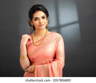 Pretty Indian young girl dress up modern saree for festival. - Shutterstock ID 2057806883
