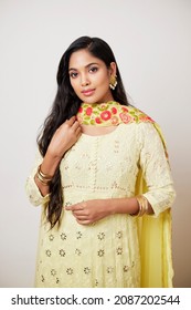 Pretty Indian young woman  on white background. - Shutterstock ID 2087202544