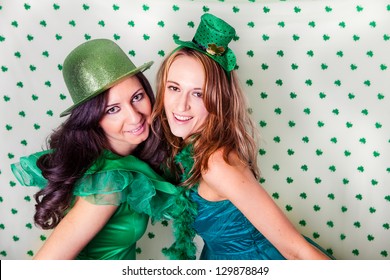 Pretty Irish women in Green and a shower of Shamrocks