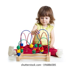 pretty kid with educational toy